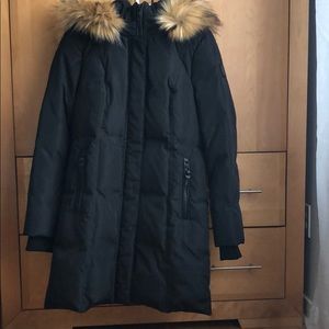 Atelier Noir black winter coat with faux fur hood